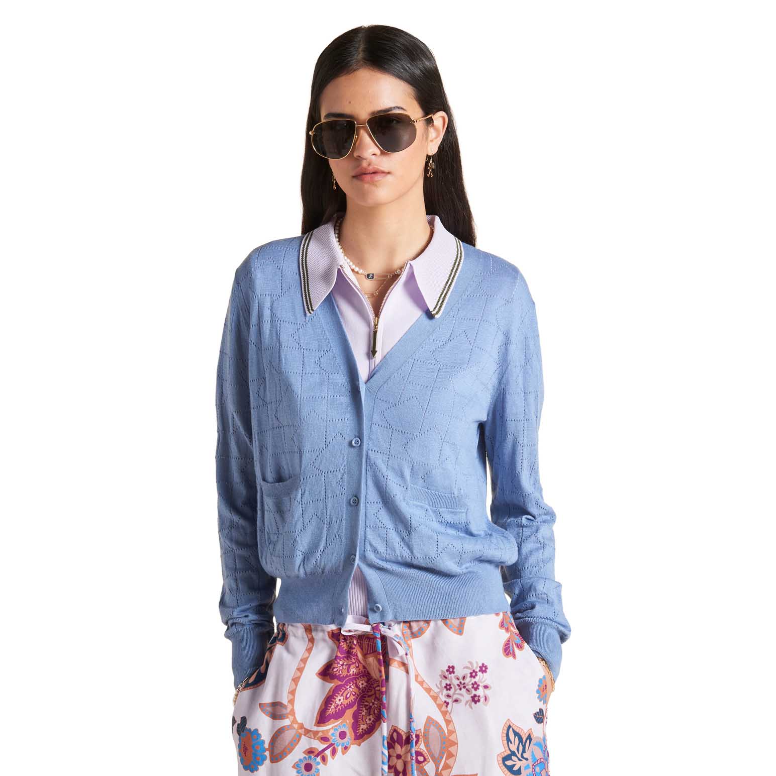 Karen Walker Monogram Pointelle Knit Cardigan